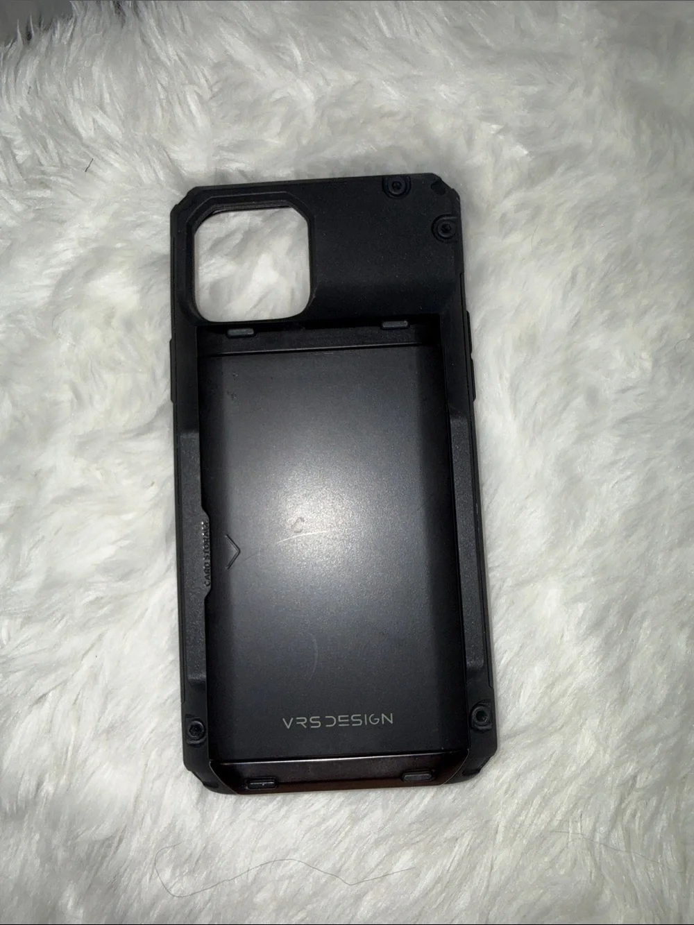 iPhone 15 VRS Design Rugged Phone Case with Yellow Card Slot - Black